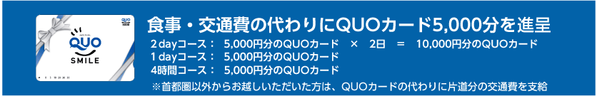 ご来社いただきアンケートにお答えいただいた全員にQUOカード5,000円をその場で進呈。ぜひご協力ください。